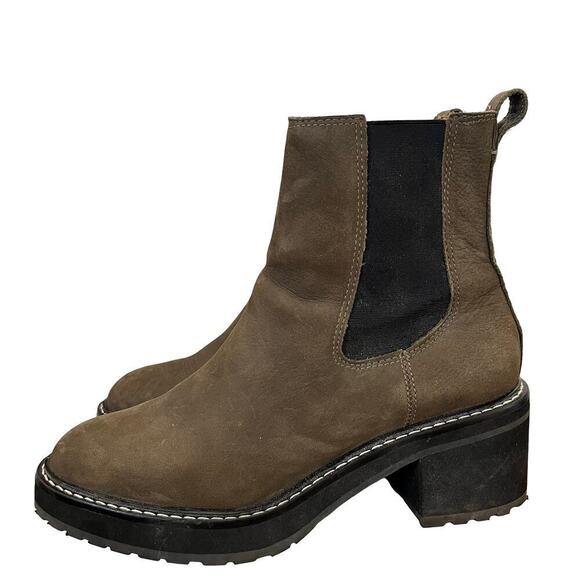 Madewell Carina Chunky Platform Heeled Chelsea Boots Size 7.5 Green Leather Fall - Picture 1 of 12